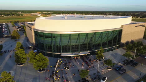 Aerial-view-around-the-Smart-Financial-Centre-at-Sugar-Land,-golden-hour-in-Texas,-USA