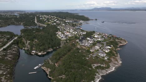 Aerial-footage-of-Neighborhood-near-Bergen,-Norway