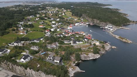 Aerial-of-Expensive-Neighborhood-in-Vikavågen,-Norway-near-Bergen