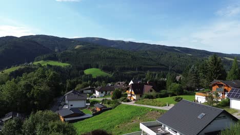 Aerial-view-of-Steinhaus-Am-Semmering-in-Semmering,-Austria-close-to-Stuhleck,-Steiermark-during-the-summer-with-a-drone-in-4K