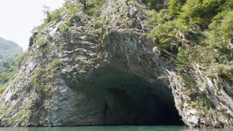 Albania,-Lake-Koman,-view-of-a-cave-inside-the-mountain