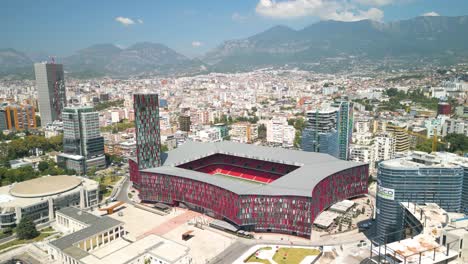 Beautiful-Oribiting-Shot-Above-Air-Albania-Stadium-in-Tirana