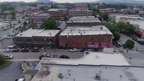 4K-Drone-Video-of-Downtown-Hendersonville,-NC-on-Beautiful-Summer-Day