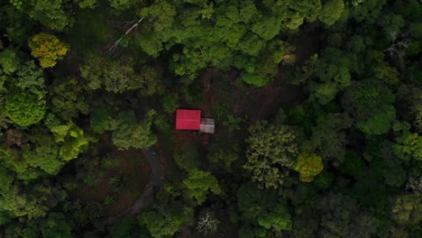 Camp-in-the-middle-of-the-Ecuadorian-Amazon,-aerial-drone-view