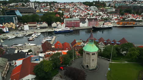 Historic-Valberg-Tower-in-Stavengen-city,-Norway