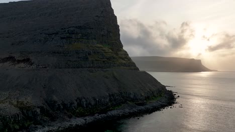 Silhouetted-Mountain-With-Rocky-Cliffs-In-Westfjords-Region,-Iceland