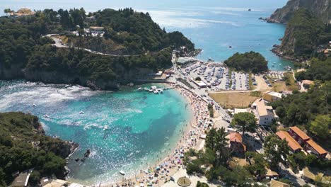 Paleokastritsa-Beach-in-Corfu,-Greece-on-Typical-Summer-Day