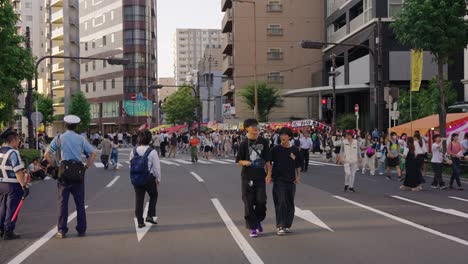 Japanese-Streets-Closed-for-Festival,-Tenjin-Matsuri-Summer-Event