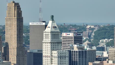 US-Bank,-PNC,-and-Fifth-Third-Bank-skyscrapers-on-Cincinnati,-Ohio-skyline