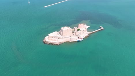 Aerial-footage-of-Bourtzi-water-castle-in-Greece