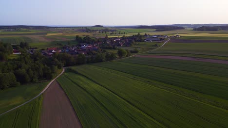 Unbelievable-aerial-top-view-flight-Village-in-austria-Europe-field-meadow-road-sunset-summer-23