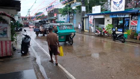 Colorful-Filipino-tricycle-taxi-on-the-streets-of-Coron-Town-in-Palawan,-Philippines,-Southeast-Asia