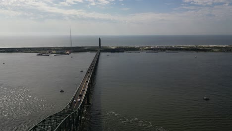 An-aerial-view-of-the-Fire-Island-Inlet-Bridge-on-a-beautiful-day