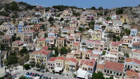 Drone-backward-establisher-of-Greece-architecture-of-a-city-and-harbor-in-Symi