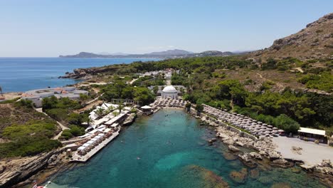 Kallithea-Springs-thermal-bath-complex-from-antiquity-in-Rhodes,-aerial-rising