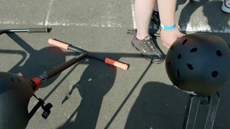 Kid-Getting-Ready-For-A-Manual-Kick-Scooter-Ride-Or-Push-Bike-Race-During-Sunny-Day