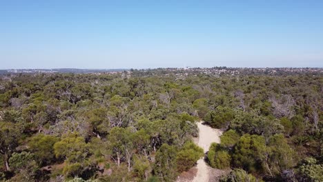Biking-trail-between-trees-between-Clarkson-and-Joondalup,-Perth---Western-Australia