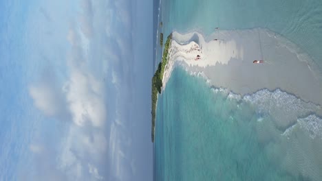 Vertical-aerial-above-tropical-white-sand-bank-Beach-Paradise-of-Dhigurah-Island,-Maldives