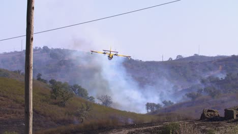 A-low-flying-Canadair-CL-415-firefighting-plane-releases-its-water-load-over-a-bushfire