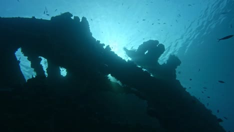 Wreck-of-USAT-Liberty-at-Tulamben-Bali,-underwater-super-slow-mo