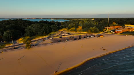 High-aerial-rotation-around-the-sandy-beaches-of-Michigan
