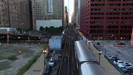 POV-shot-above-train-in-Chicago-downtown-loop