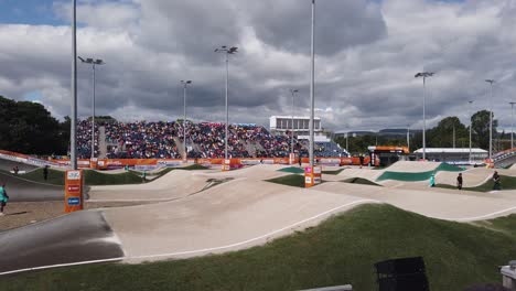Young-female-riders-in-the-group-stages-of-the-UCI-BMX-racing-in-Glasgow
