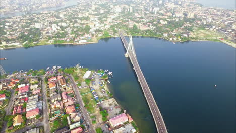 The-Lekki-Ikoyi-Link-toll-bridge-in-Lagos,-Nigeria---aerial-flyover