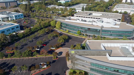 Nvidia-corporate-headquarters-in-Santa-Clara,-California---aerial-flyover