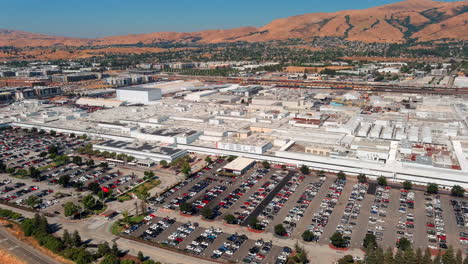 Tesla-company-buildings-complex,-aerial-view