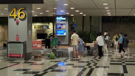 Touristen-Holen-Ihr-Aufgegebenes-Gepäck-Am-Gepäckband-Am-Flughafen-Changi-In-Singapur-Ab