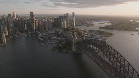 Sydney-harbour-bridge-and-downtown-skyline-during-sunset