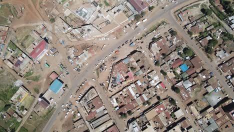 Aerial-top-down-view-on-busy-African-town,-Loitokitok,-Kenya