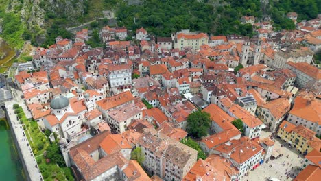 Old-Town-Kotor,-Unesco-World-Heritage-Site,-Aerial-Pano