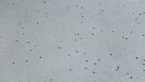 Raindrop-Droplets-from-Rain-Storm-on-Sidewalk,-Close-up