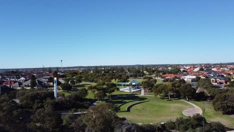 High-Aerial-Scenic-View-Of-Lighthouse-Park-Mindarie,-Perth