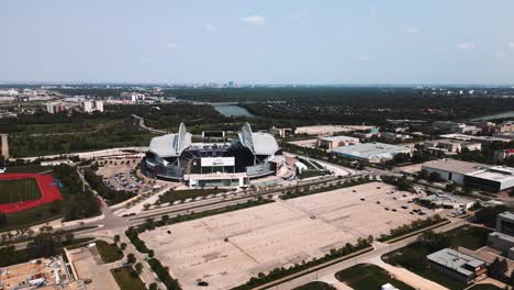 4K-Orbiting-Drone-Shot-of-IG-Investors-Group-Field-University-of-Manitoba-Downtown-Winnipeg-Blue-Bombers-Football-and-Soccer-Concert-Stadium-Arena-in-Canada