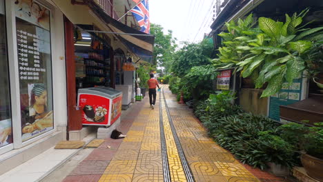 Un-Paseo-Por-Una-Calle-Llena-De-Tiendas-En-La-Isla-Phi-Phi,-Tailandia