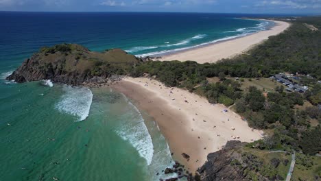 Tourists-At-Cabarita-Beach-In-New-South-Wales,-Australia---aerial-shot