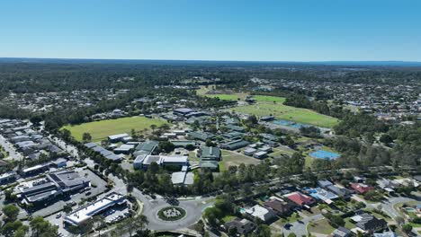 Drone-pull-away-tracking-shot-of-Narangba-Brisbane-Queensland-Suburb