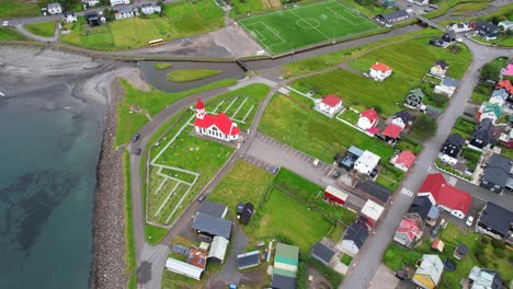 Sandavagur-village-on-south-coast-of-Vagar-Island,-Faroe-Islands