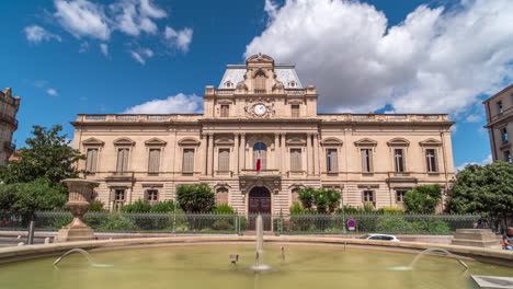 Prefecture-of-Herault-department-building-in-Montpellier,-France---time-lapse