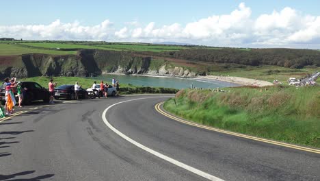 Women's-Cycle-racing-climbing-a-steep-section-on-the-Copper-Coast-road-Waterford-Ireland-on-an-international-race-in-September