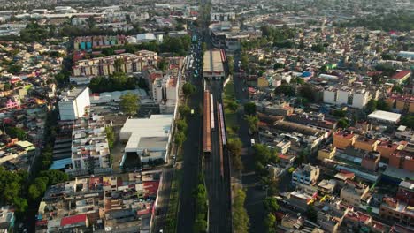 Timelapse-of-north-Mexico-city-road-with-fast-vehicle,-aerial-drone-establishing-shot,-small-right-pan,-Martin-Carrera-dangerous-neighborhood