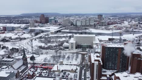 Aerial-Dolly-In-Shot-Skyline-Downtown-Ottawa-During-Winter-Canada