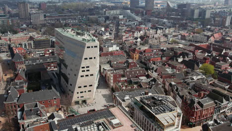 Aerial-View-Of-Forum-Groningen-Cultural-Center-In-Groningen,-The-Netherlands