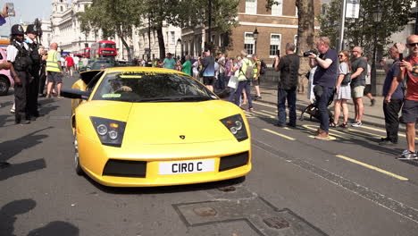 Supercars-line-up-along-Whitehall-during-an-anti-Ultra-Low-Emission-Zone-protest