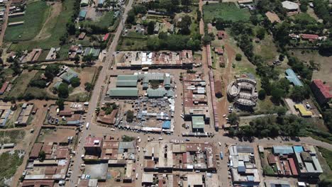 Aerial-panorama-of-developing-African-town-Loitokitok,-Kenya