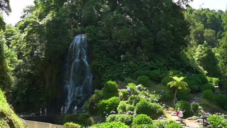 Waterfall-at-National-Park-"Ribeira-dos-Caldeiroes",-San-Miguel-Island,-The-Azores---July-2023