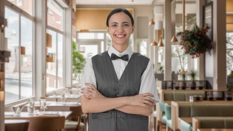 Portrait-of-Happy-Indian-woman-waiter